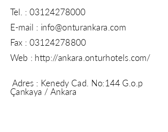 Ontur Hotel Ankara iletiim bilgileri